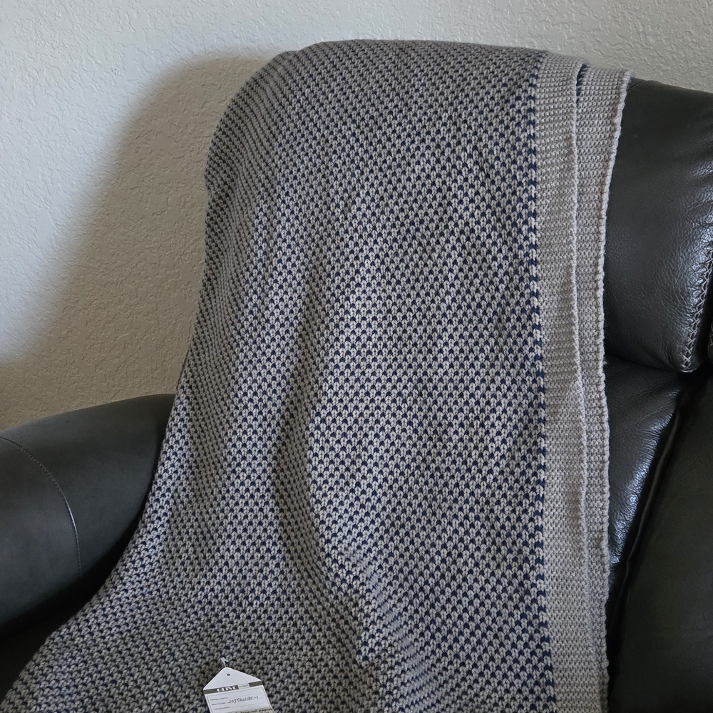 Gray and Cream Knit Throw Blanket